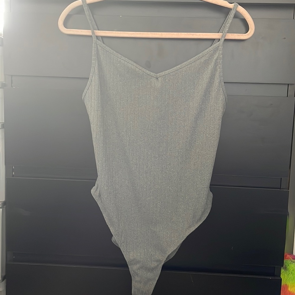 Grey V-Neck Bodysuit
